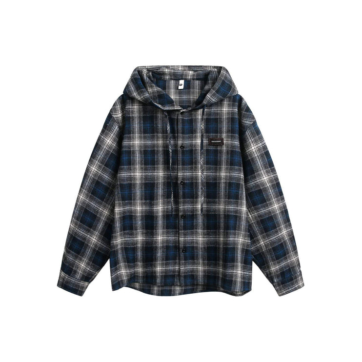 TALKLESSFASHION Vintage Plaid Hooded Long-Sleeve Shirt