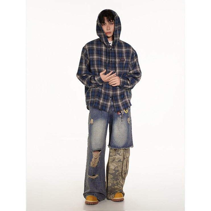 TALKLESSFASHION Vintage Plaid Hooded Long-Sleeve Shirt