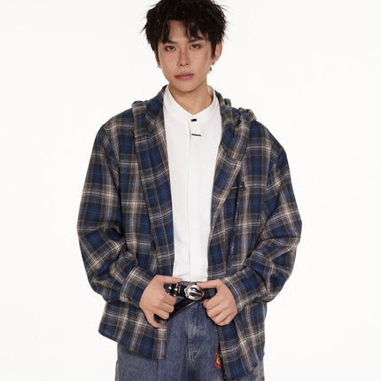 TALKLESSFASHION Vintage Plaid Hooded Long-Sleeve Shirt