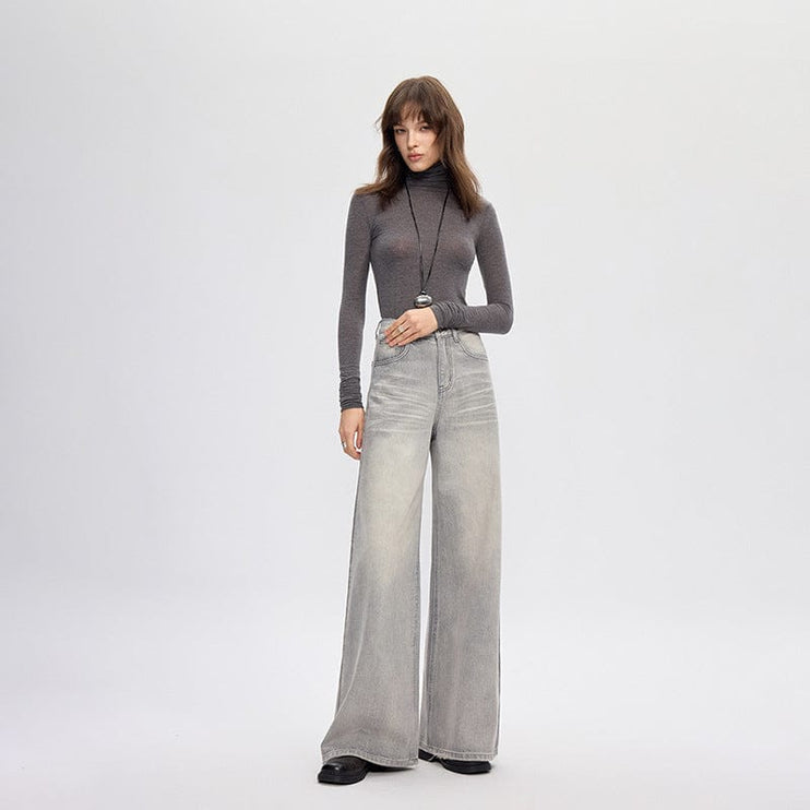 TALKLESSFASHION vintage silver gray wide-leg pants jeans