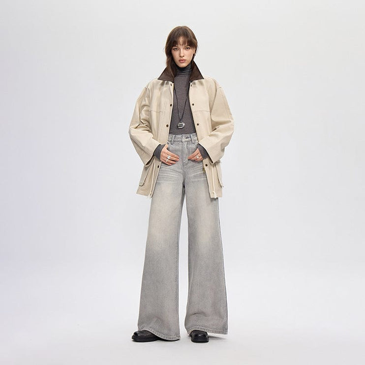 TALKLESSFASHION vintage silver gray wide-leg pants jeans