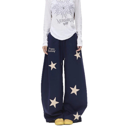 TALKLESSFASHION Vintage star embroidery patch sports street dance sweatpants for women loose and lazy wind slim wide-leg jazz dance scimitar pants