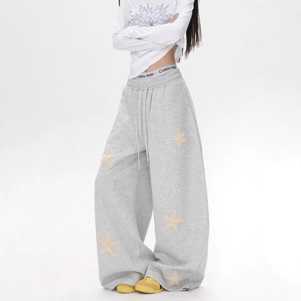 TALKLESSFASHION Vintage star embroidery patch sports street dance sweatpants for women loose and lazy wind slim wide-leg jazz dance scimitar pants