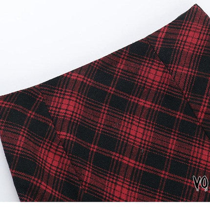 TALKLESSFASHION VOstudio 2025 spring summer new retro red and black plaid irregular skirt can be adjusted to wear more midi skirts