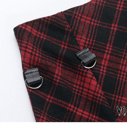 TALKLESSFASHION VOstudio 2025 spring summer new retro red and black plaid irregular skirt can be adjusted to wear more midi skirts