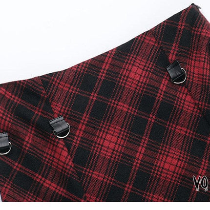 TALKLESSFASHION VOstudio 2025 spring summer new retro red and black plaid irregular skirt can be adjusted to wear more midi skirts