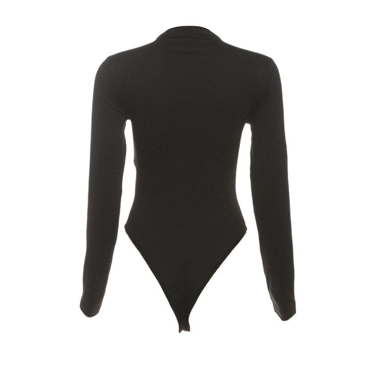 TALKLESSFASHION VOstudio cool hot girl design sense corn hole long sleeve bodysuit women's ring hollow slim slim top