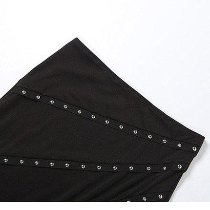 TALKLESSFASHION VOstudio Cool Sa Hot Girl Rivet Mesh Stitching Irregular Skirt Camisole Two Piece Set Woman