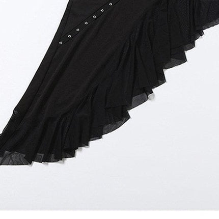 TALKLESSFASHION VOstudio Cool Sa Hot Girl Rivet Mesh Stitching Irregular Skirt Camisole Two Piece Set Woman