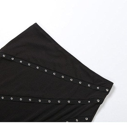 TALKLESSFASHION VOstudio Cool Sa Hot Girl Rivet Mesh Stitching Irregular Skirt Camisole Two Piece Set Woman