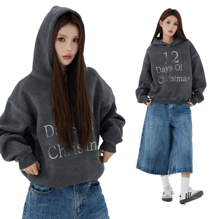 TALKLESSFASHION W593 American Vintage Men's Men's High-End Trend Letter Print Design Men's Loose Dyeed Hooded Sweatshirt