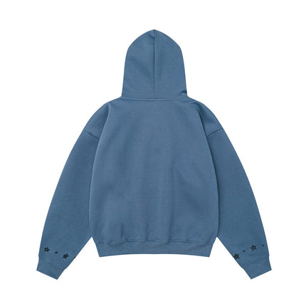 TALKLESSFASHION W600 American Retro Men's and Women's High-End Trend Star Embroidered Hollow Design Men's Loose Hooded Sweatshirt