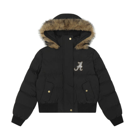 TALKLESSFASHION Warm detachable fur collar hooded cotton jacket women's winter American retro casual thickened bread clothes manufacturer straight hair