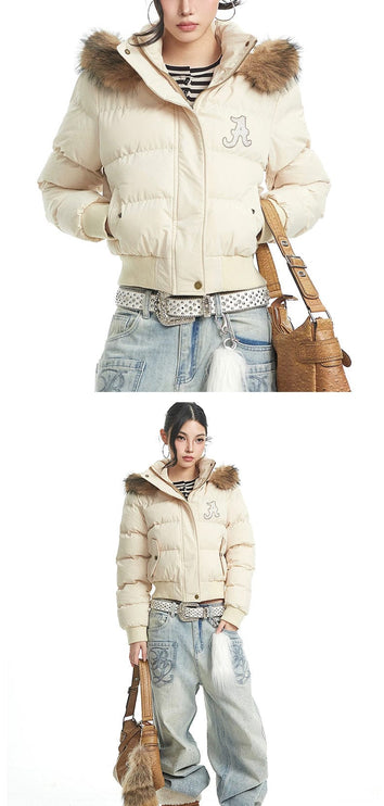 TALKLESSFASHION Warm detachable fur collar hooded cotton jacket women's winter American retro casual thickened bread clothes manufacturer straight hair