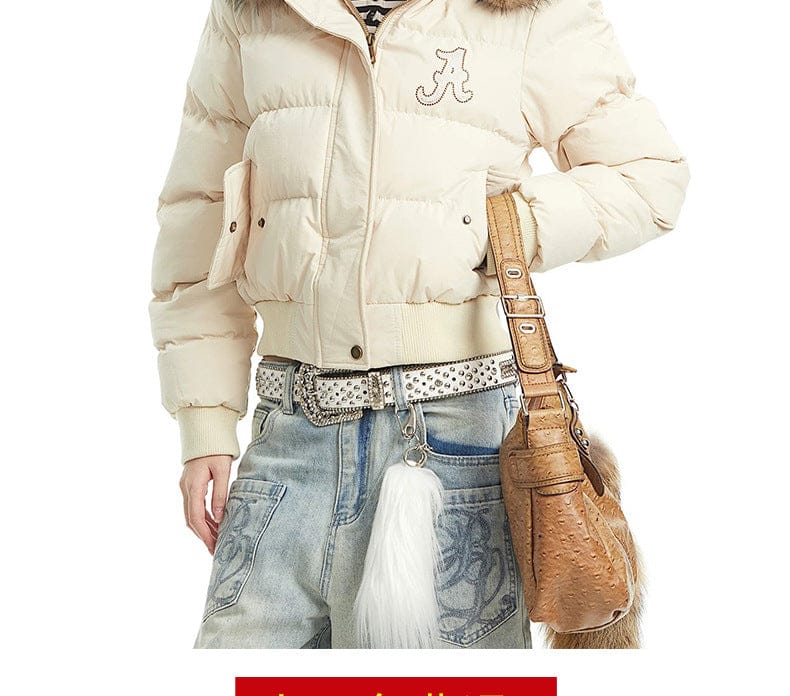 TALKLESSFASHION Warm detachable fur collar hooded cotton jacket women's winter American retro casual thickened bread clothes manufacturer straight hair