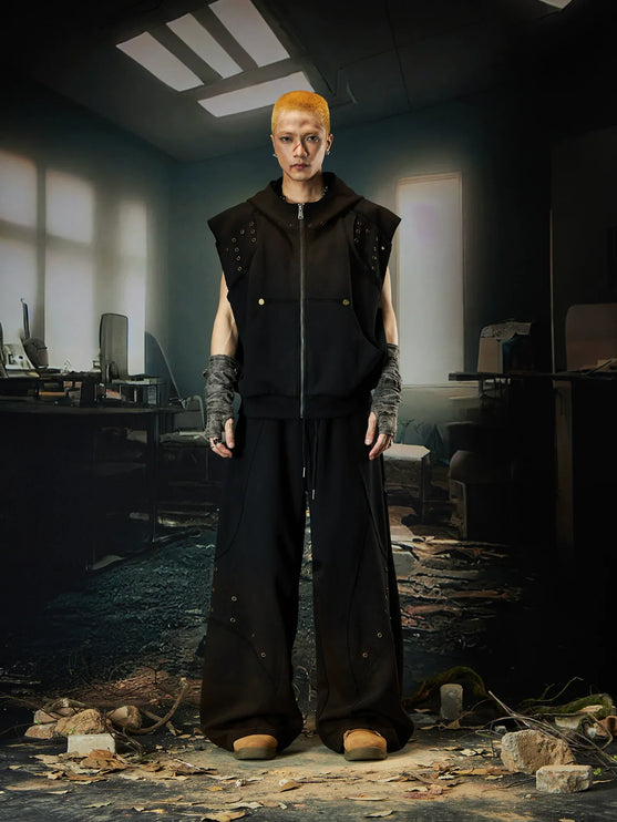 TALKLESSFASHION Wasteland Cropped Hooded Vest & Slacks Set