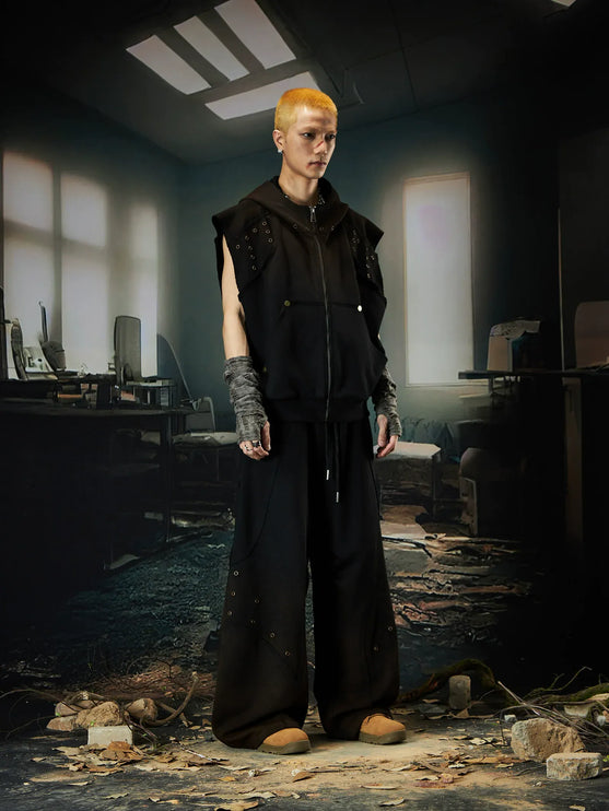 TALKLESSFASHION Wasteland Cropped Hooded Vest & Slacks Set