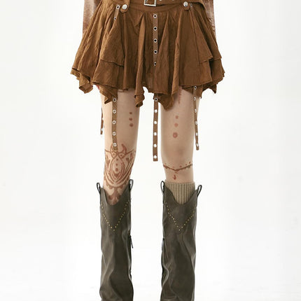 TALKLESSFASHION Wasteland style retro irregular ruffle skirt women's spring and summer design sense small man streamer pleated skirt