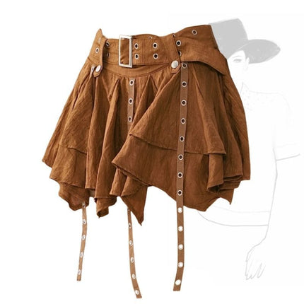 TALKLESSFASHION Wasteland style retro irregular ruffle skirt women's spring and summer design sense small man streamer pleated skirt