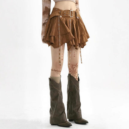 TALKLESSFASHION Wasteland style retro irregular ruffle skirt women's spring and summer design sense small man streamer pleated skirt