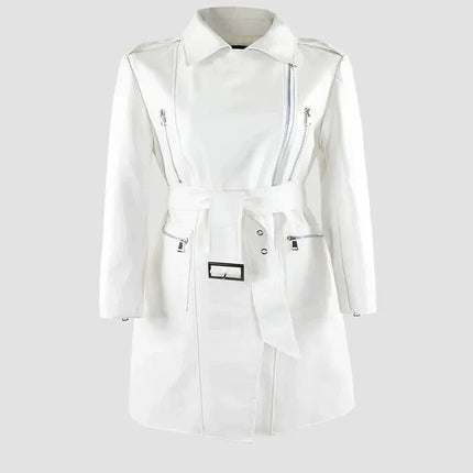 TALKLESSFASHION White Biker Mid-Length PU Jacket