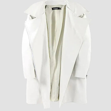 TALKLESSFASHION White Biker Mid-Length PU Jacket