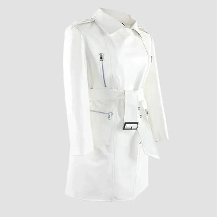 TALKLESSFASHION White Biker Mid-Length PU Jacket