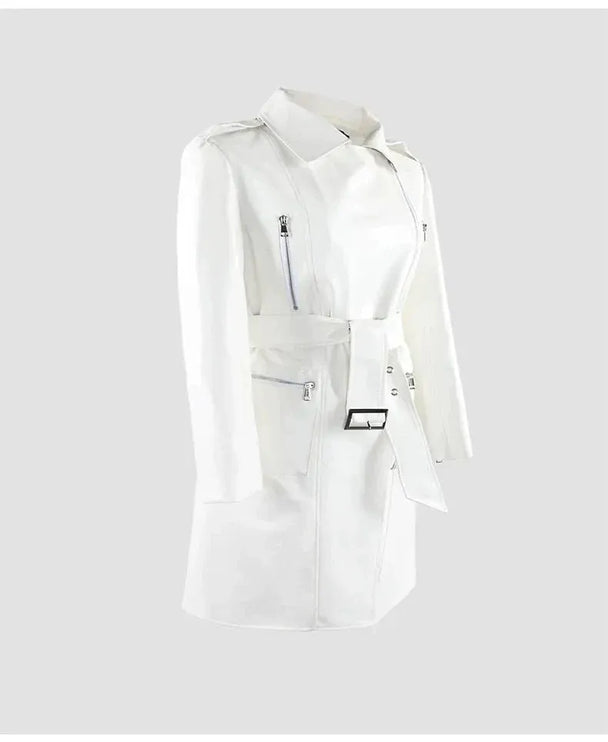 TALKLESSFASHION White Biker Mid-Length PU Jacket