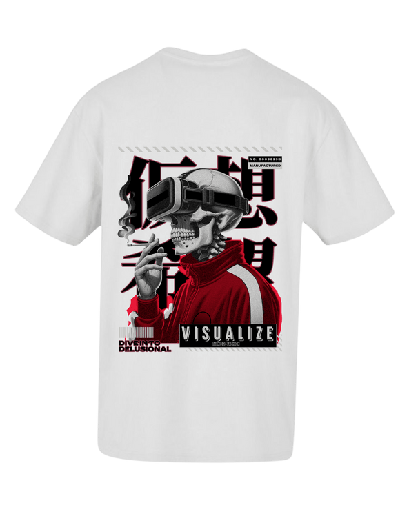 TALKLESSFASHION White / SMALL VISUALISE unisex oversize T-Shirt Short sleeve streetwear