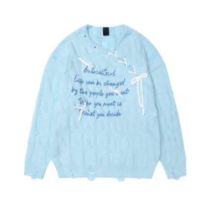 TALKLESSFASHION XL / blue BIGGOLD Red New Year's Jersey Bow Tie Sweater Women's Autumn and Winter Lazy Wind Soft Waxy Knit Top