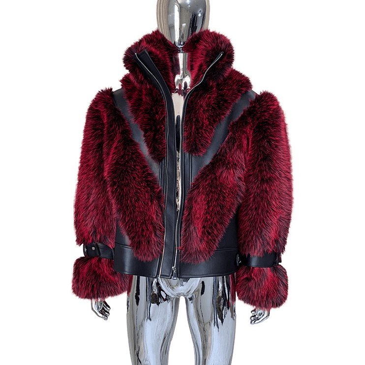 TALKLESSFASHION XL / red Cropped Color Block Padded Jacket