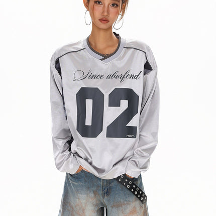 TALKLESSFASHION XPKAEAX American High Street Digital Print V-Neck Long Sleeve T-Shirt Men's and Women's Fall 2025 Jersey Sporty Top