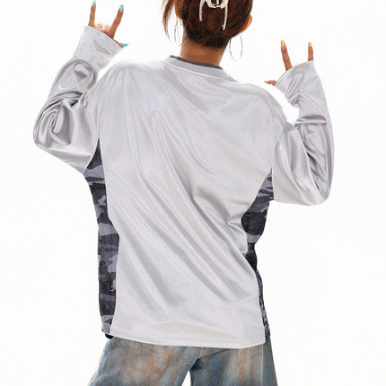 TALKLESSFASHION XPKAEAX American High Street Digital Print V-Neck Long Sleeve T-Shirt Men's and Women's Fall 2025 Jersey Sporty Top