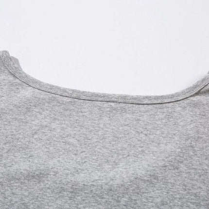 TALKLESSFASHION XPKAEAX American Spice Girl Monogram Print U-Neck Long Sleeve T-Shirt Women Fall 2025 Loose Off-the-Shoulder Top ins