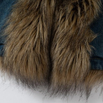 TALKLESSFASHION XPKAEAX American vintage fur collar mountain carving cotton suit women's winter washing distressed denim cotton jacket ins