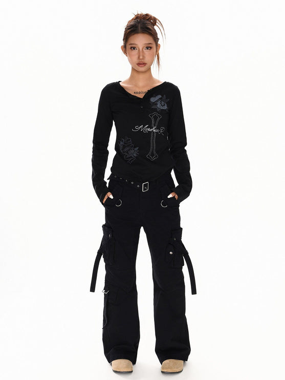 TALKLESSFASHION XPKAEAX American vintage hot diamond letter long sleeve T-shirt hot girl style slim slim pre-fall thin top