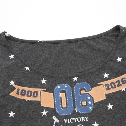 TALKLESSFASHION XPKAEAX American Vintage Spice Girl Star Off-the-Shoulder Long Sleeve T-Shirt Women's Slanted Shoulder Slimming Slimming One-Shoulder Top