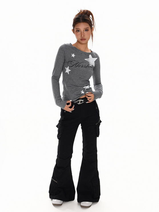 TALKLESSFASHION XPKAEAX American Vintage Spice Girl Striped Long Sleeve T-Shirt Women's 2025 Fall Slim Slimming Top Base Layer