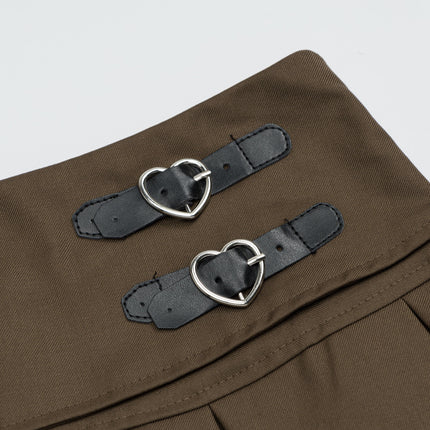 TALKLESSFASHION XPKAEAX American Vintage Striped Paneled Skirt Women's Spring New Leather Buckle Preppy Pleated Skirt