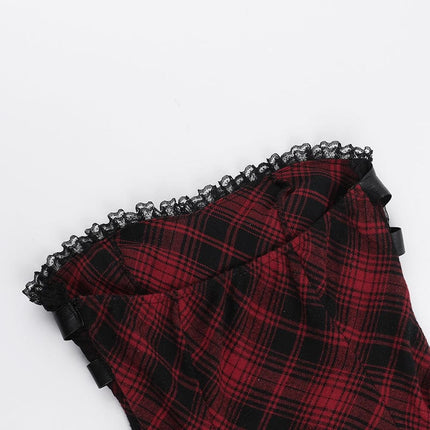 TALKLESSFASHION XS24244 summer gothic new hip skirt celebrity style temperament sexy red plaid bandeau dress women
