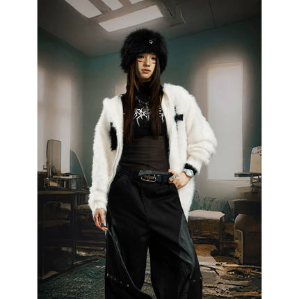 TALKLESSFASHION Y2K Mohair Hooded Cardigan