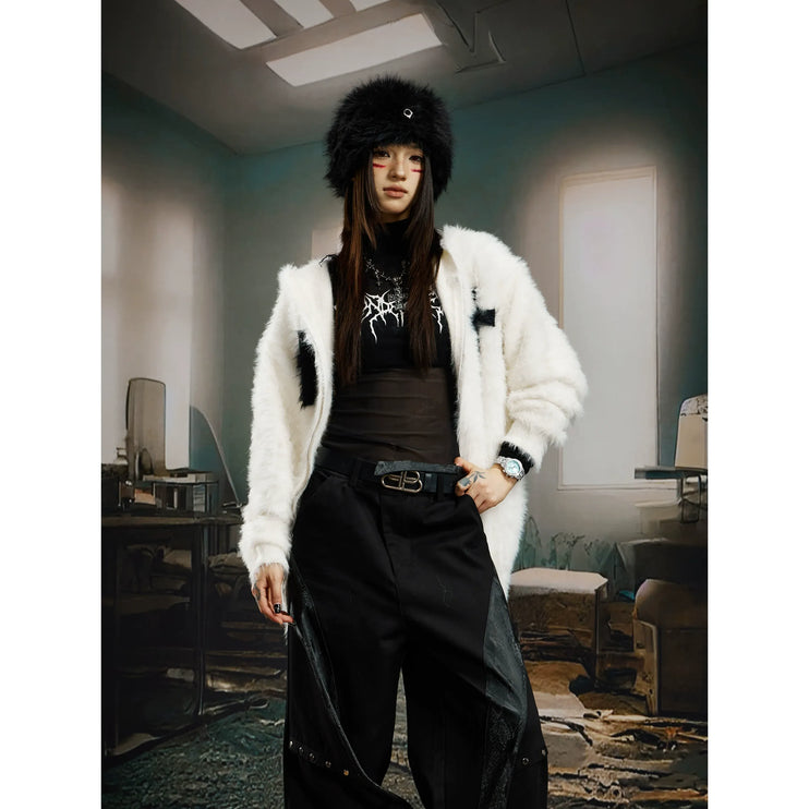 TALKLESSFASHION Y2K Mohair Hooded Cardigan