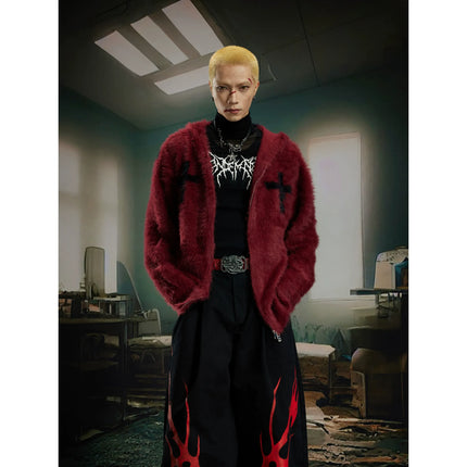 TALKLESSFASHION Y2K Mohair Hooded Cardigan