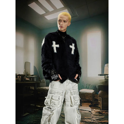 TALKLESSFASHION Y2K Mohair Hooded Cardigan