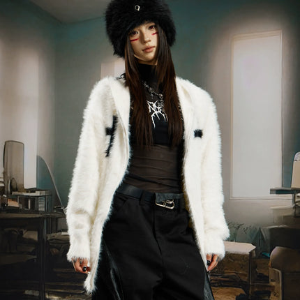 TALKLESSFASHION Y2K Mohair Hooded Cardigan