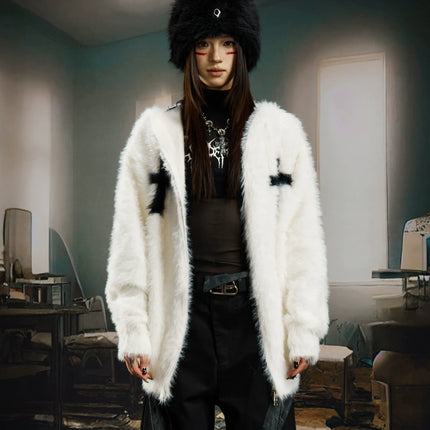 TALKLESSFASHION Y2K Mohair Hooded Cardigan